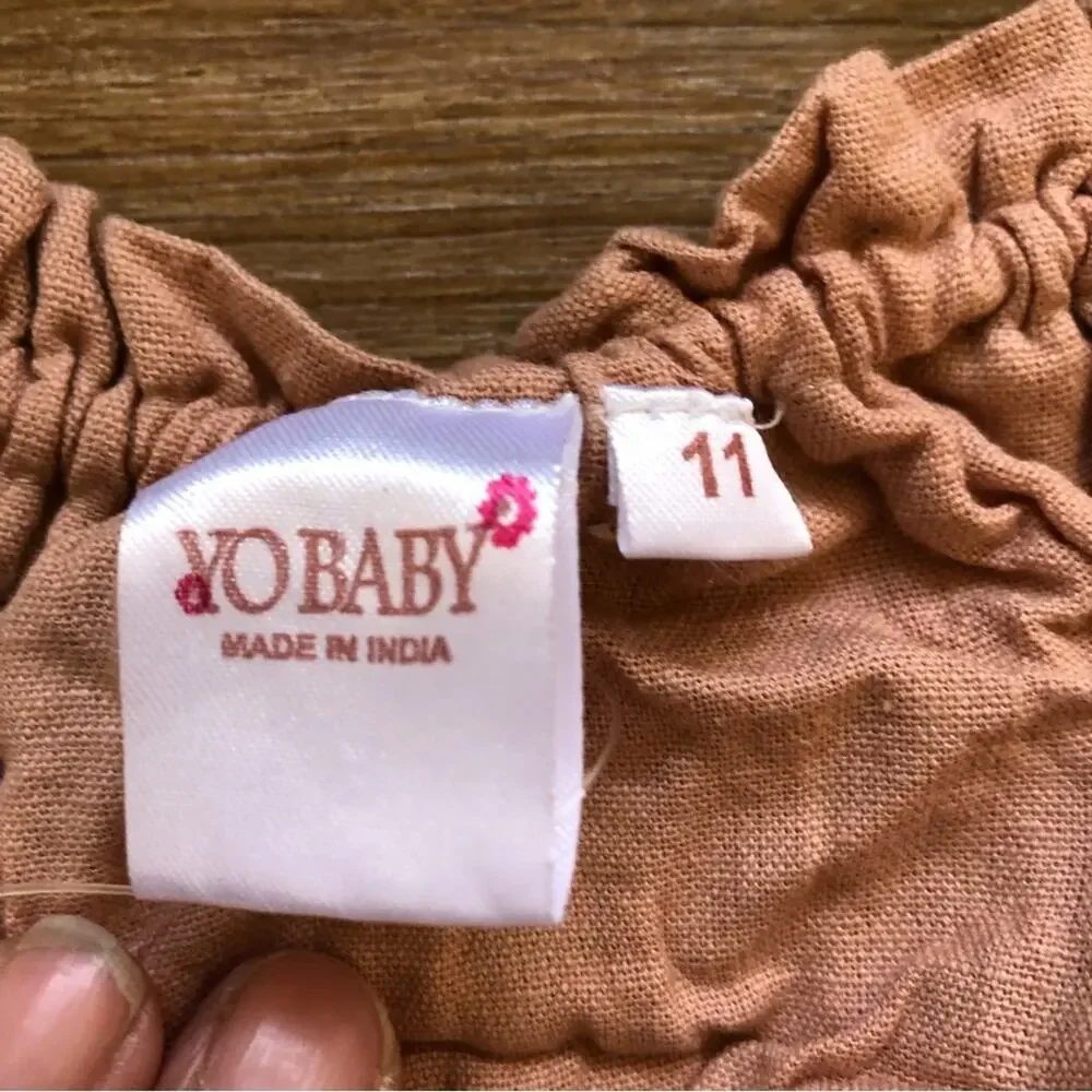 Yo Baby Girls Pillow Case Linen Blush Lace Dress Size 11